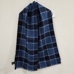 Tartan By Ftrathmore Wool‎ Plaid Scarf Blue Fringe Hem Preppy Classic Outdoor